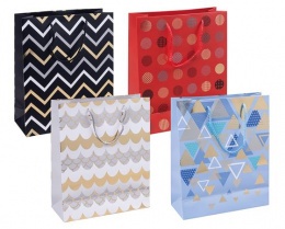 Ajándéktáska, zsinórfüles, 25x30x10 cm, DONAU "Home", vegyes minta