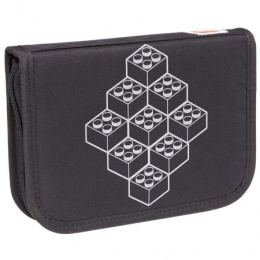 Tolltartó, klapnis, cipzáras, töltött, LEGO "Bricks", fekete-mintás